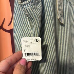 NWT Free People High Roller Railroad Jumpsuit Overalls in Pillow Talk Stripe